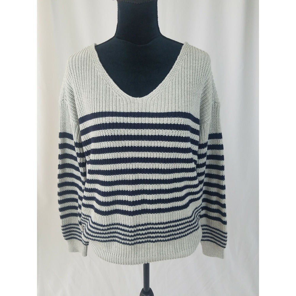 BDG women PS Billie stripe v-neck sweater long‎ sleeve coastal chunky minimalist